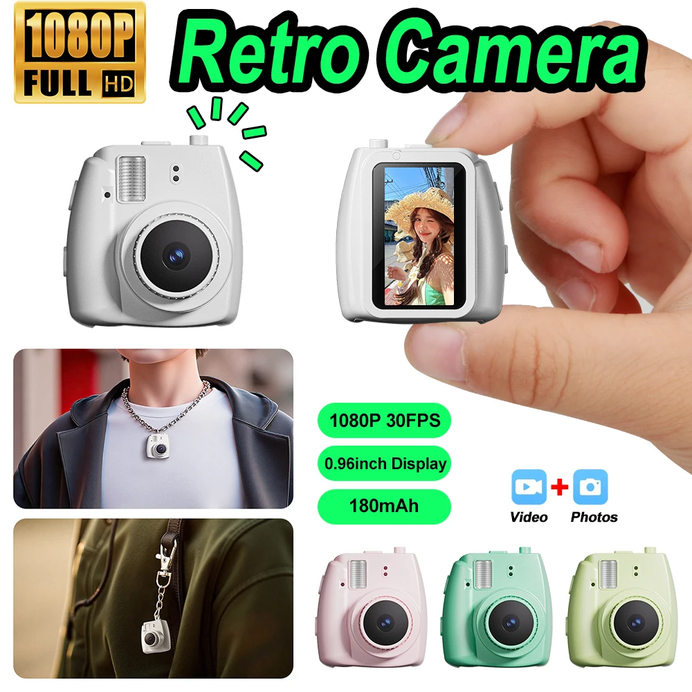 

Retro Thumb Mini Digital Camera CCD Digital with Flashlight Portable Photo 1080P Video Tape 0.96 Inch Display Christmas Gift