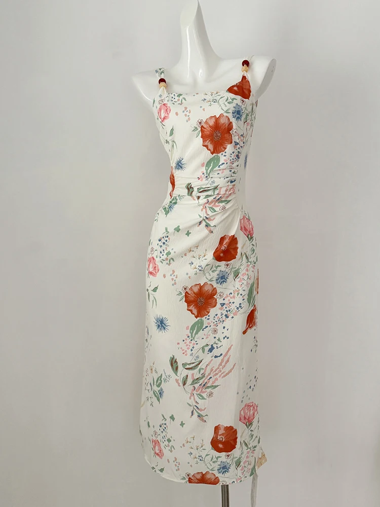 Robe longue florale vintage pour femme, robes à carreaux coréennes, robe de soirée, robe de Rhde luxe, robe de soirée une pièce, vieux argent, été