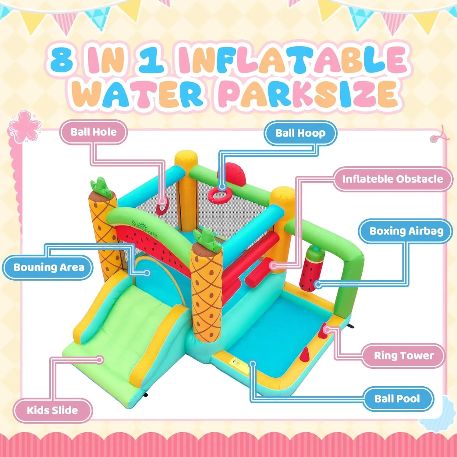 Hüpfhaus Hüpfburg für Kinder – Hüpfhaus für drinnen und draußen – Hüpfburg mit Rutsche – Hüpfburg mit B