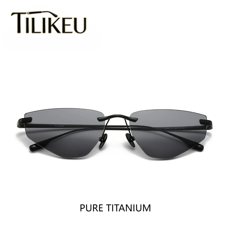 

New Korean Ultralight Pure Titanium Rimless Sunglasses Men Women Fashion Light-Color Shades UV400 Driving Polarized Sun Glasses