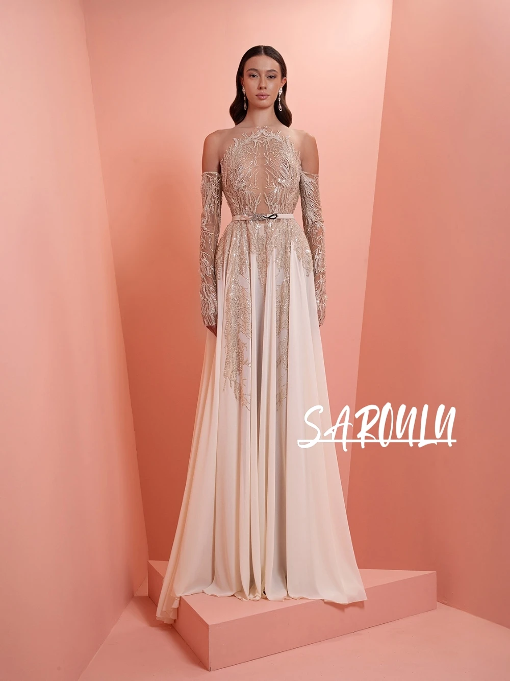 Charmante illusie top A-lijn zachte avondjurk kralen off-shoulder glitter cocktailpartyjurk op maat voor luxe evenementen