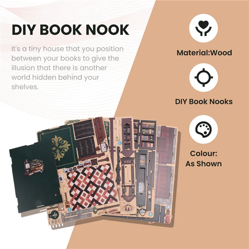 JY-DIY Book Nook Owl Bookstore Kit, 3D Wooden Puzzle Bookend For Bookshelf Decor, With Light Model Kits For Adults