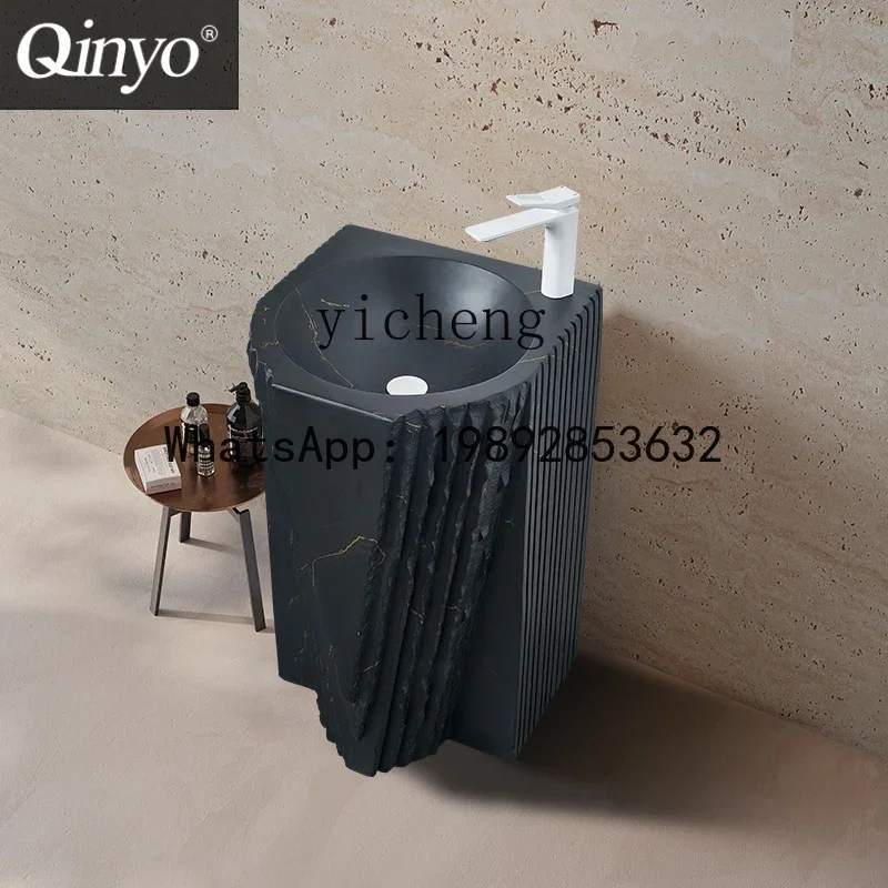 imitation marble stone pattern art basin special-shaped column basin integrated floor-to-ceiling sink