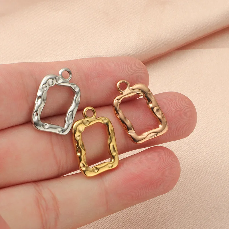 5PCS Stainless Steel Irregular Concave Convex Photo Frame Charms Pendant For DIY Necklace Bracelet Jewelry Making Accessories