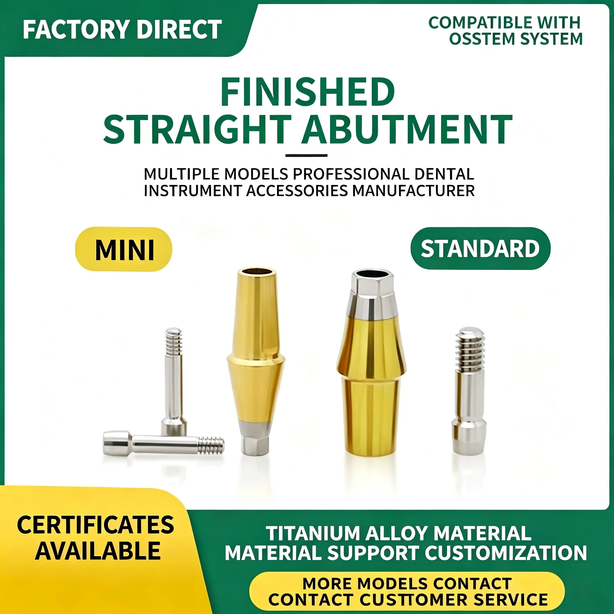 Titanium Straight Connecting Base Compatible With Osstem System CNC Machined Hardware Adapter Fitting