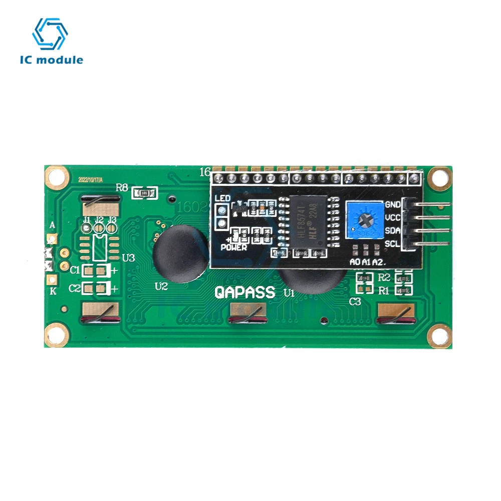 1602LCD Display Screen Yellow/Blue-with I2C Adapter Board Module Wide Body Chip Plug-in Potentiometer