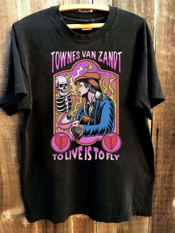

Townes Van Zandt To Live Is To Fly Черная футболка унисекс с короткими рукавами в стиле Харадзюку, футболка большого размера, футболки с графикой