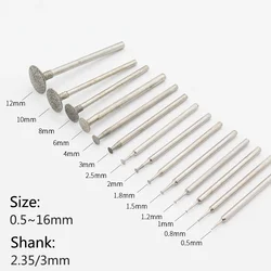 1-10pcs 0.5~16mm H-Needle Bowl Shape Electroplated Diamond Head 2.35/3 Shank Burr Grinding Engraving Bit for Dremel Rotary Tool