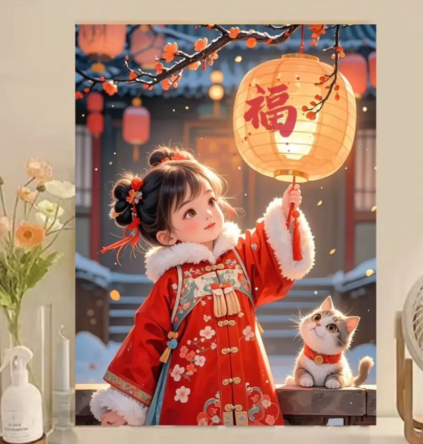 

Девушка кошка 9ct 65x80 см наборы с принтом вышивка крестиком DIY набор для рукоделия в китайском стиле домашний декор ремесла