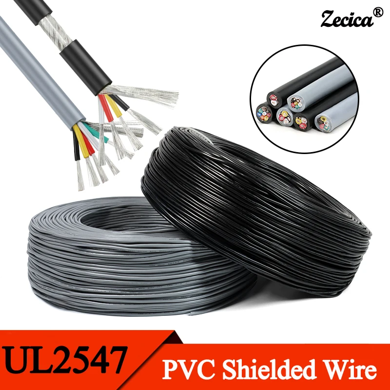 

1-10meters UL2547 PVC Shielded Wires 30/28/26/24/22/20/18AWG 2 3 4 5 Cores Signal Cable Channel Audio Tinned Copper Control Wire
