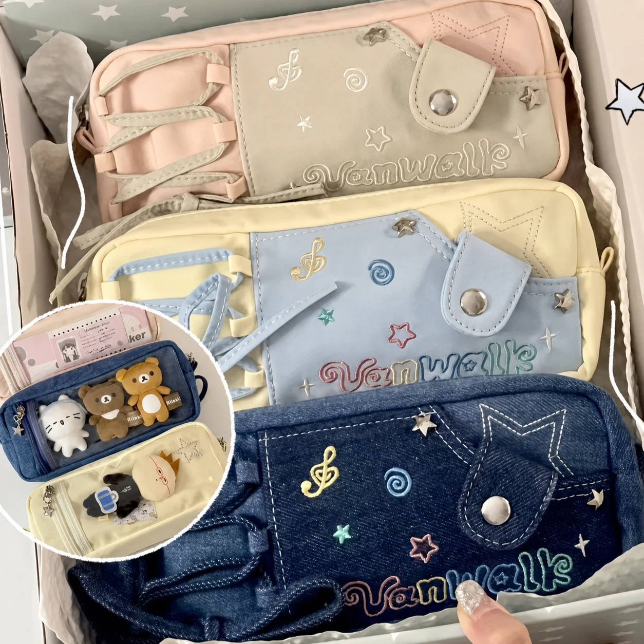 New Drawstring Pen Bag Large Capacity Zipper Stationery Bag Multifunctional Stationery Organizer Students Back To School Supplie