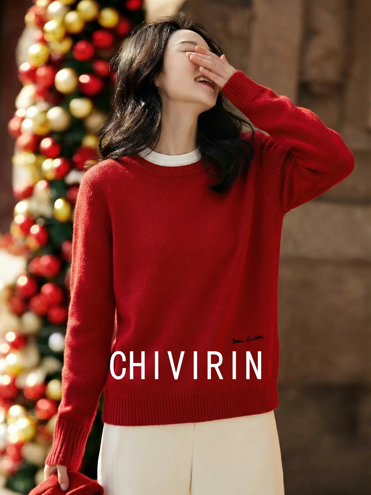 

Chivirin 00 Pure Camere Knitwear round Ne Loose Women's Top New Year's Faion Spring Season Versatile Casual Long Sve
