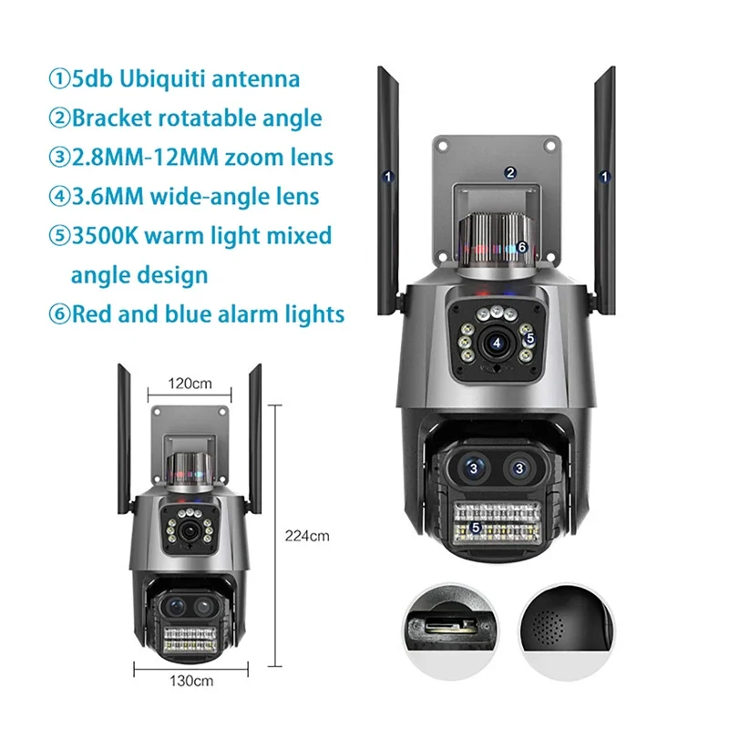 9MP PTZ Wifi Camera Three Lens Dual Screens Outdoor Surveillance Camera Ai Human Detect Security IP Camera Auto Tracking iCSee