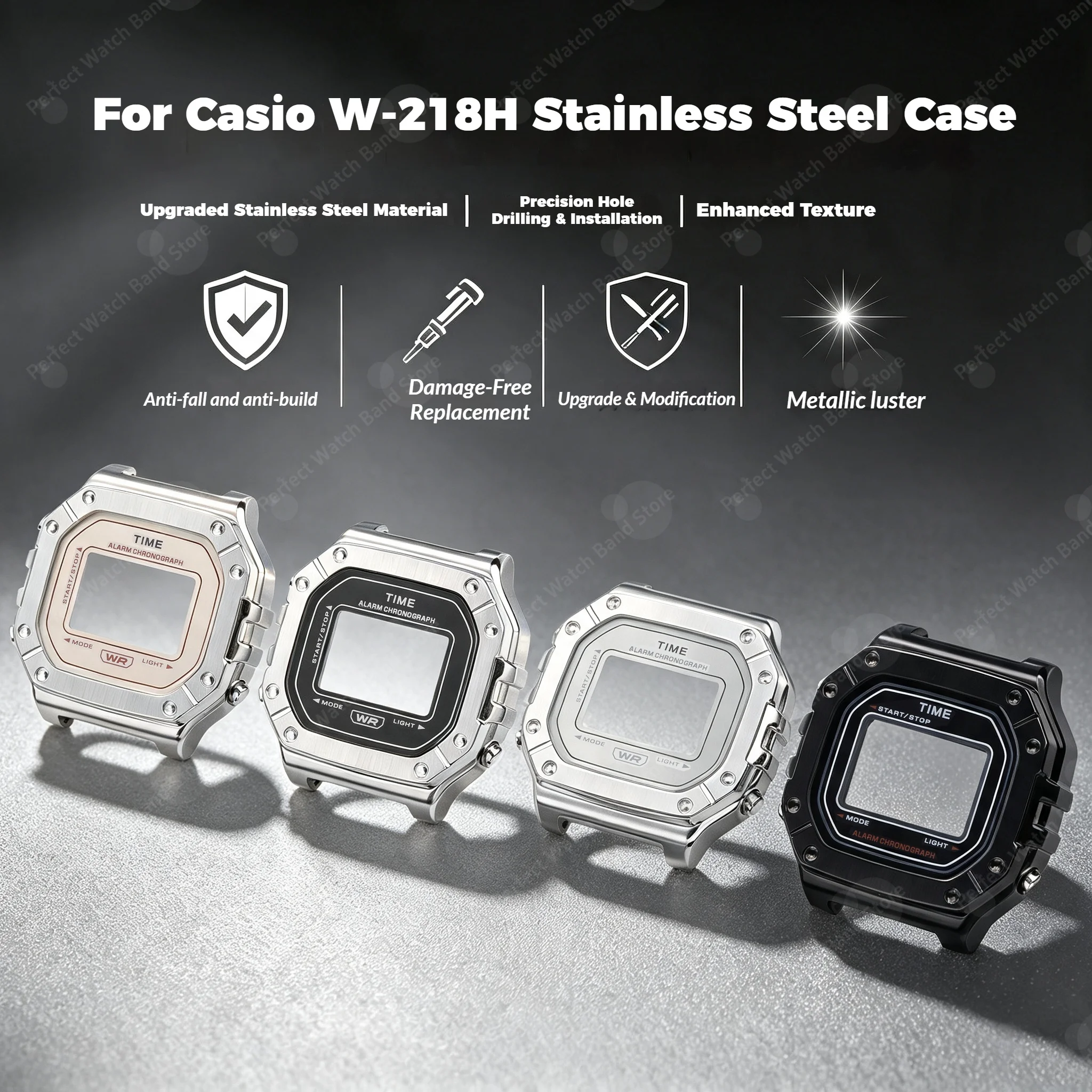 For Casio 3224 W-218 217 Modified Upgrade Stainless Steel Watch Case W218H Waterproof Metal Watch Bezel Metal Housing 18mm Strap