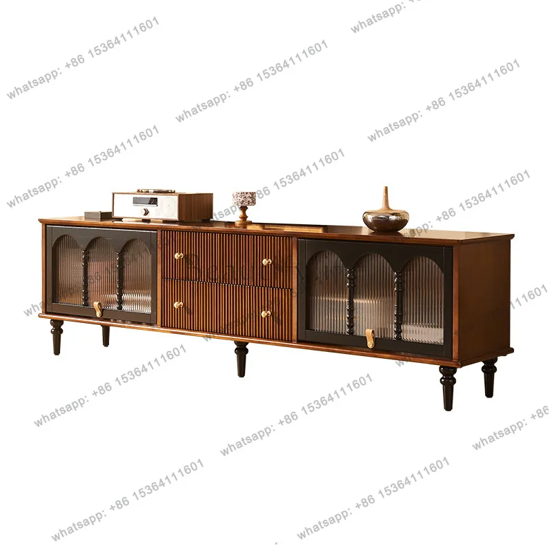 

French medieval solid wood TV cabinet with drawers living room against the wall audio-visual cabinet American