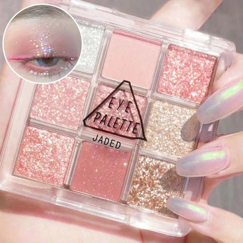 Paleta de Sombras Finas com Glitter de 12 Cores, Pérolas Brilhantes e Lantejoulas, Sombra Rosa Dourada de Longa Duração para Uso Diário