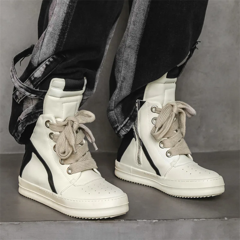 Men Shoes Thick Shoelace PU Leather Sneakers Design Luxury Brand Owens Shoes Platform Vintage Streetwear Ankle Boots