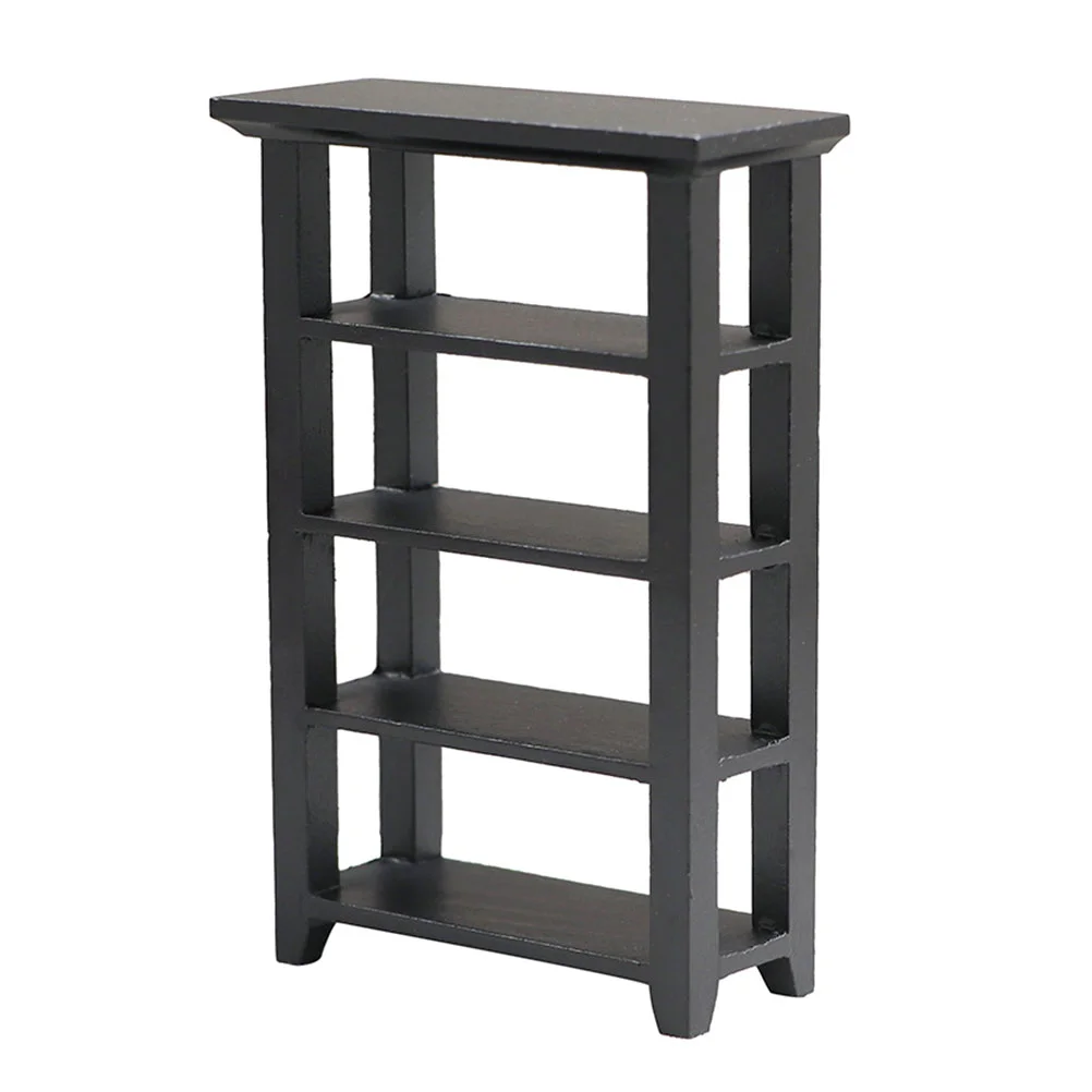 Bookshelf Simulation Frame Mini House Furnishing Supply Furniture Bookcase Wooden Black Craft