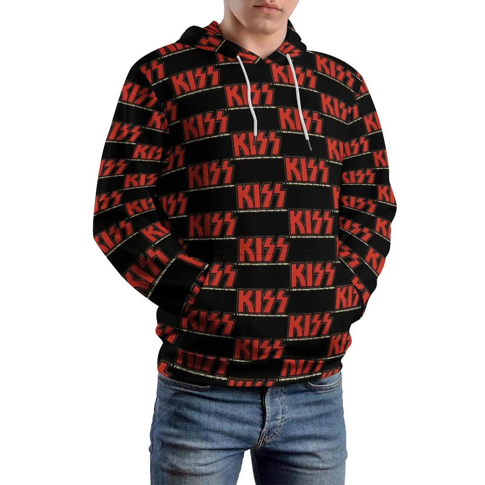 Kiss Band Logo Casual Hoodies Rock Band Print Loose Hoodie Male Long Sleeve Y2k Custom Hooded Sweatshirts Gift Idea