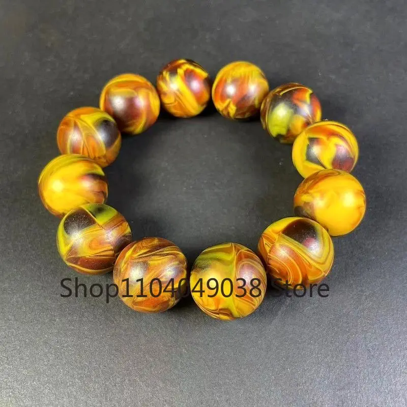 

Браслет из натурального пчелиного воска с янтарем, старинный пчелиный воск, узор «Тигровая шкура», круглые бусины, одинарное кольцо, унисекс, талисман на удачу