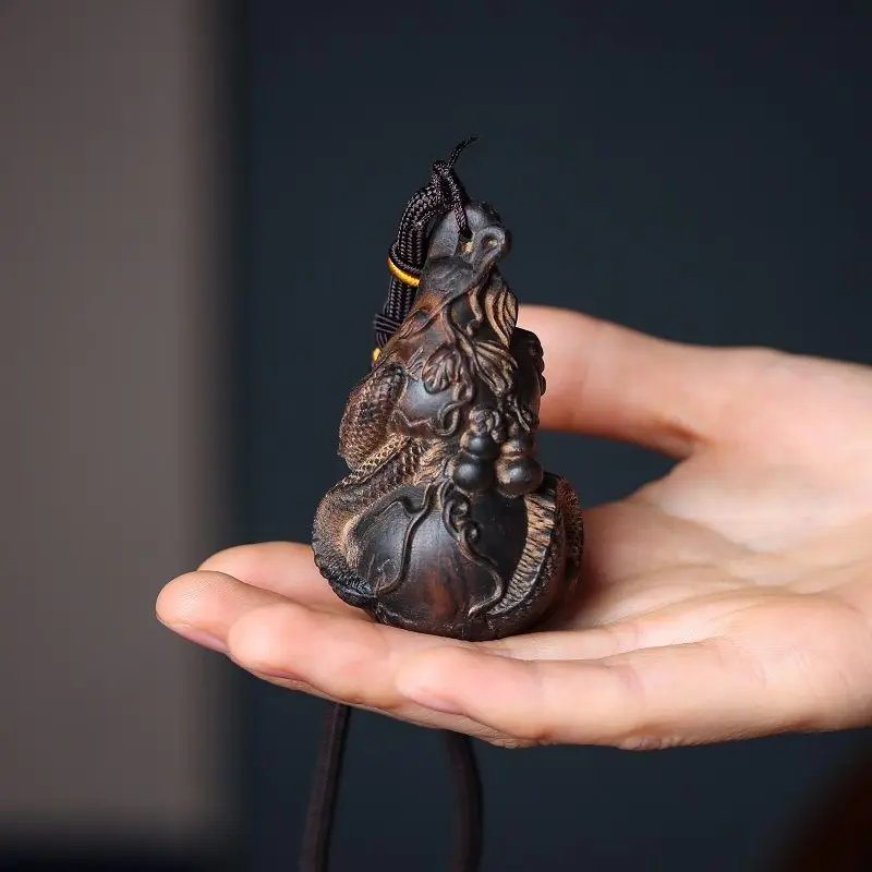 Wooden Xianglong Panlong Gourd Handlebar Piece Duozi Duofu Wood Carving Car Pendant Carry-on Plate Play Craft Ornaments