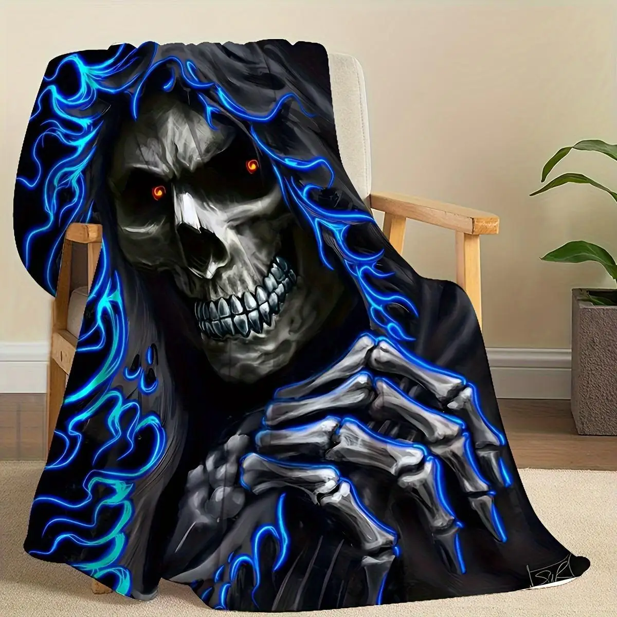 Skull Pattern Wool Blanket Super soft super cozy  machine washable  tear resistant durable easy care for all seasons