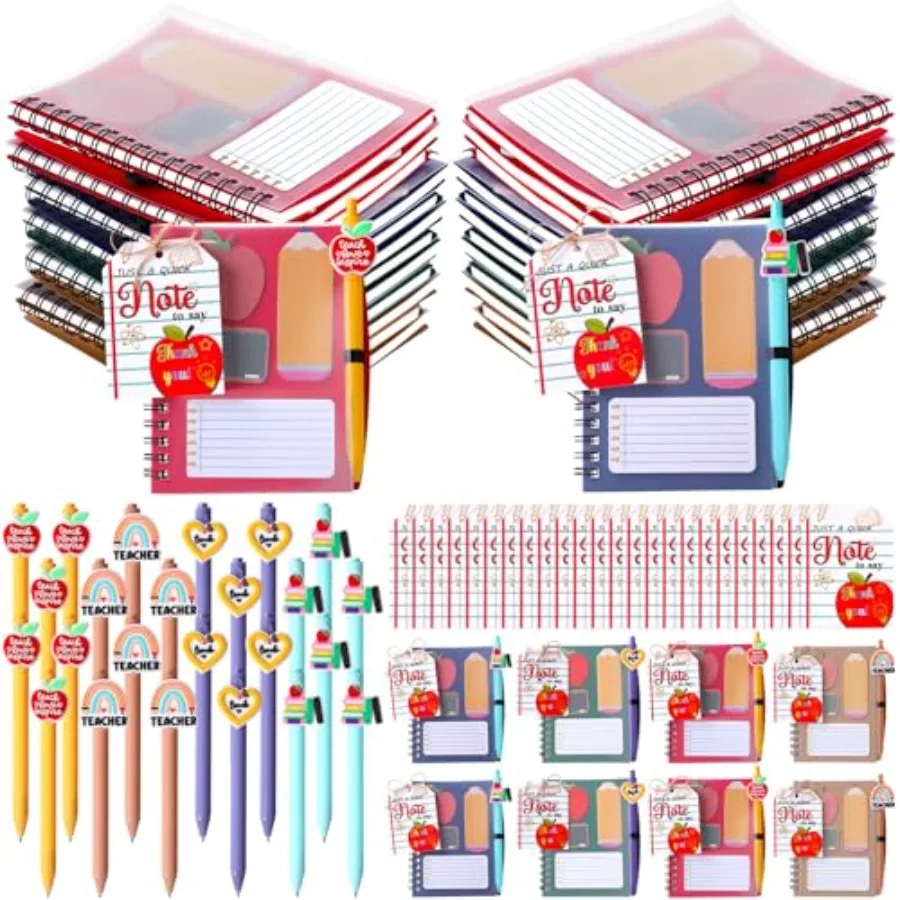 

Sets Teacher Appreciation Gifts Bulk Spiral Notebooks with Back to School Theme Sticky Note Ballpoint Pens with Gift Bags Thank