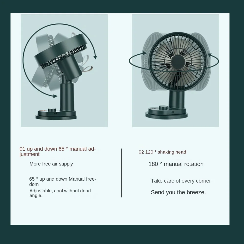 Desktop kleine ventilator draagbare studentenslaapzaal oplaadclip type hoofd schudden elektrische ventilator met afstandsbediening-zwart