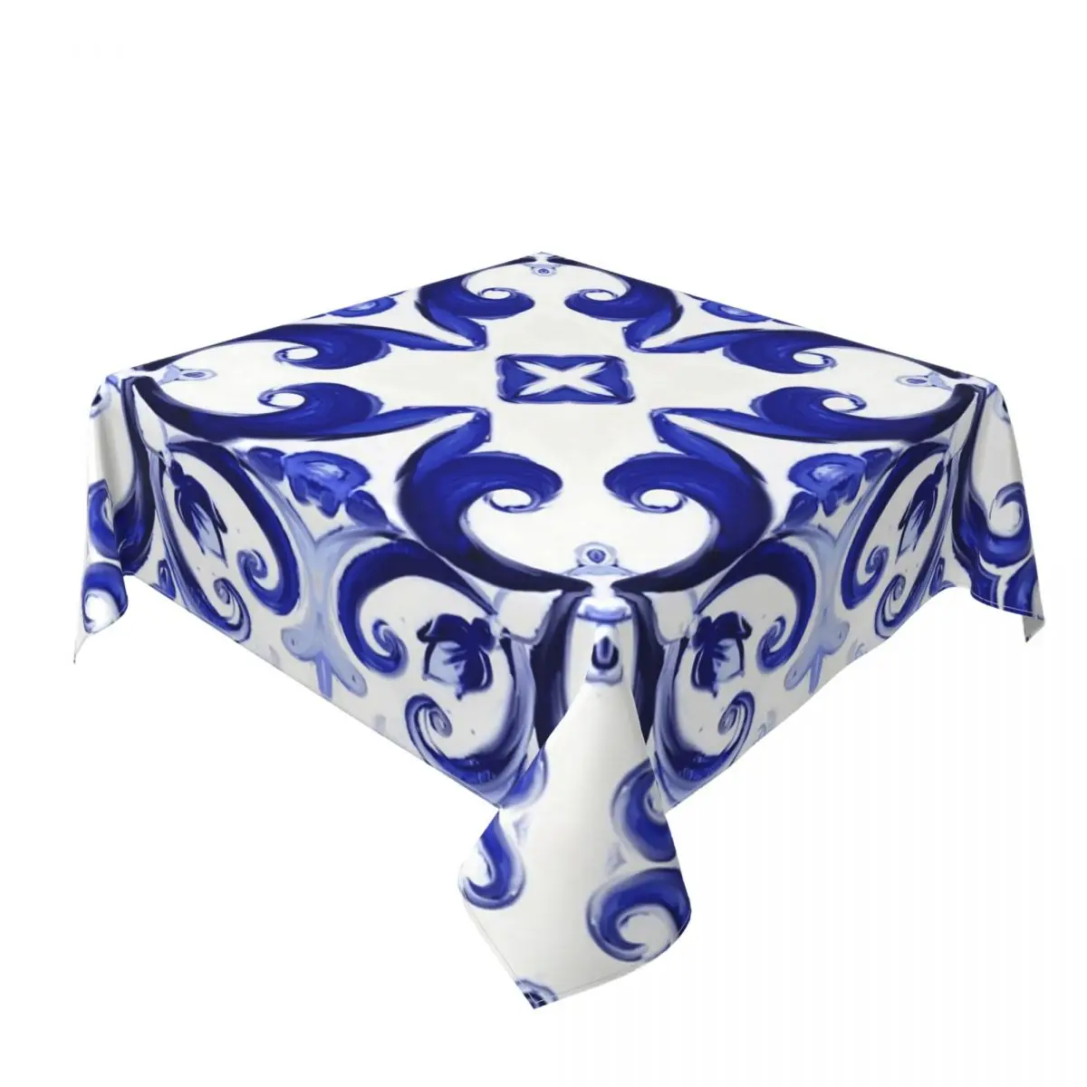 Summer,blue Tiles,mosaic,Sicilian Style Waterproof Square Tablecloth Oilproof Table Cloth for Kitchen Events Dining Table Cover