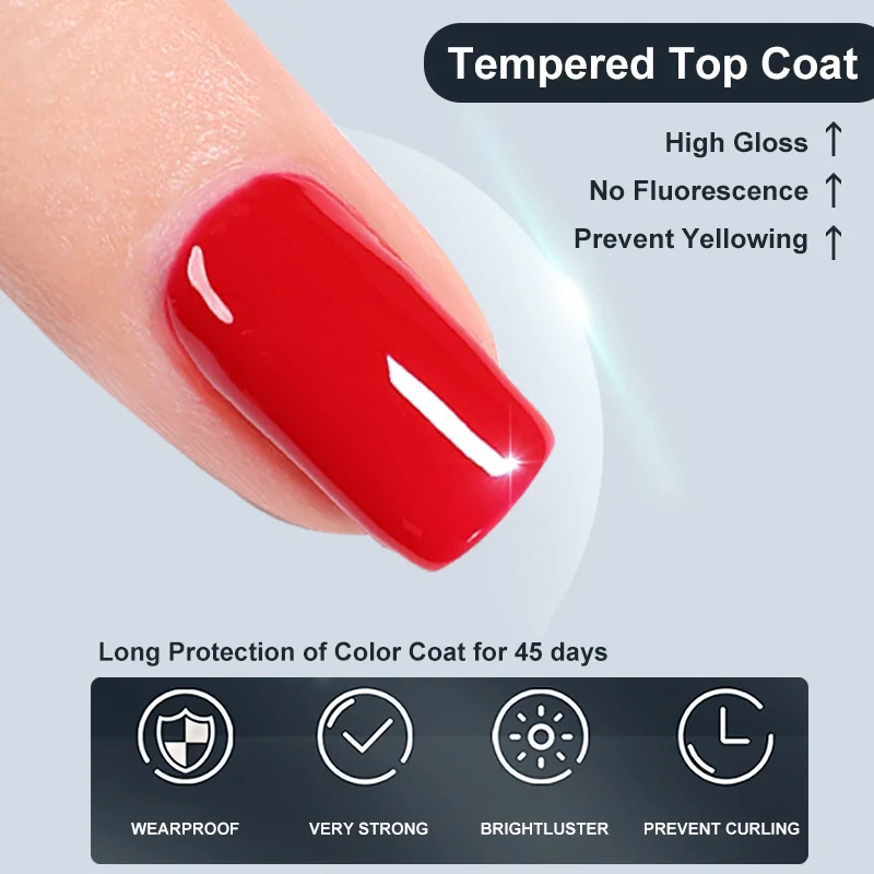 MSHARE Top Coat temperato Ultra lucido senza salviette smalto semipermanente per smalto Gel Base Primer per unghie Non fluorescente 100g