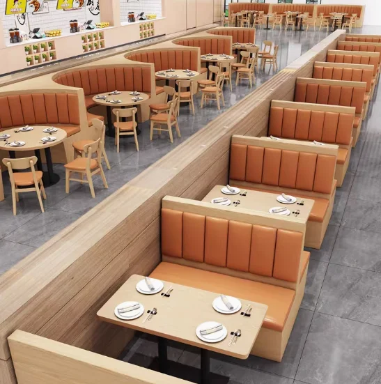 Restaurant Furniture Table and Chair Set Light Luxury Comfortable Solid Wood Double Semicircular Booth Sofa Commercial Furniture