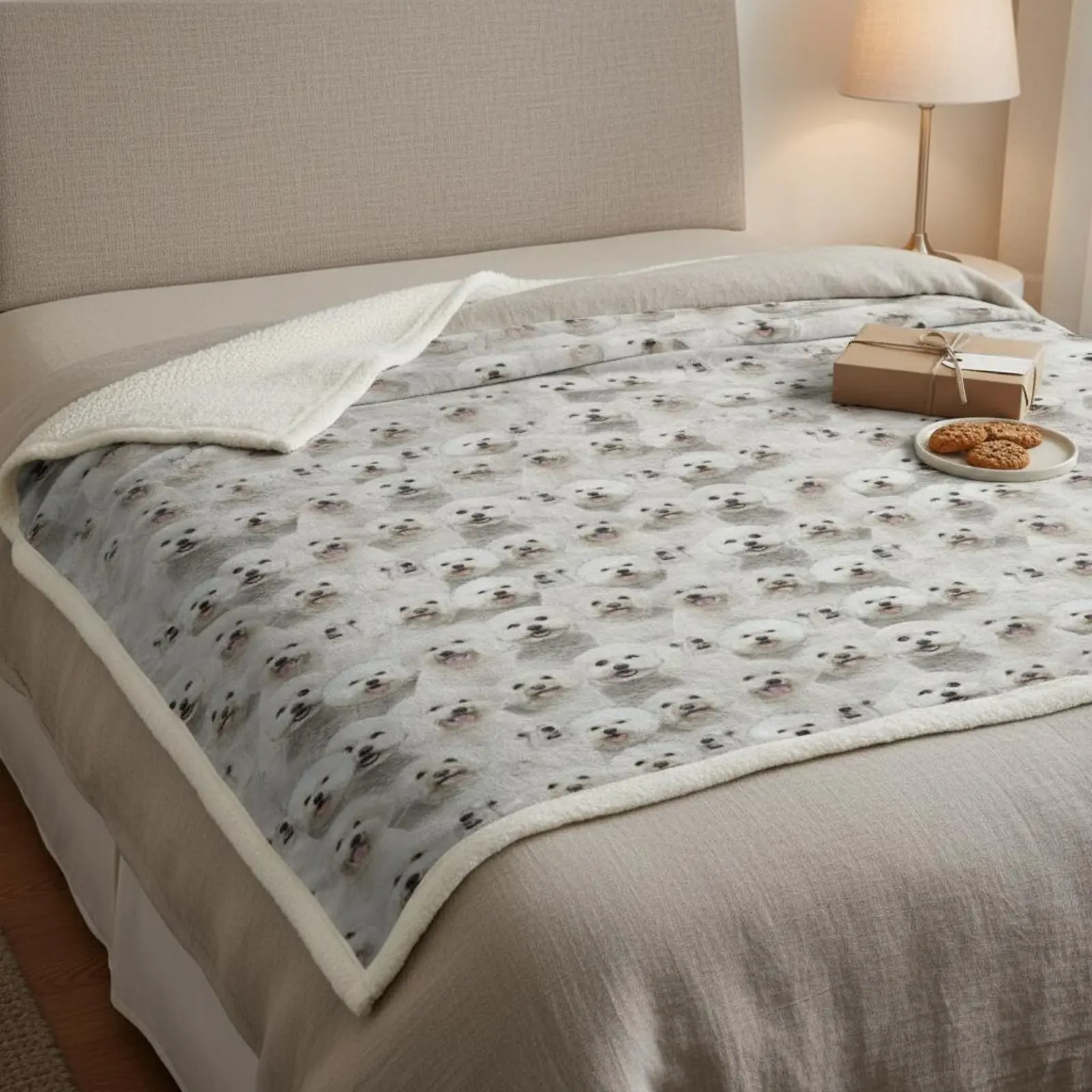 Dog Print Blanket Warm Dog Print Throw Soft Fleece Throw Colorfast Resistant Flannel Sherpa Blanket Anti-Static for Office view 4