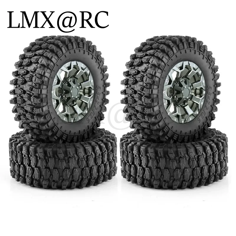 4Pcs 135Mm 2.6 Inch Metal Beadlock Wheel Rim Rubber Tire Set Kit For 1/8 1/10 RC Crawler Car Axial SCX10 Wraith RR10 Capra