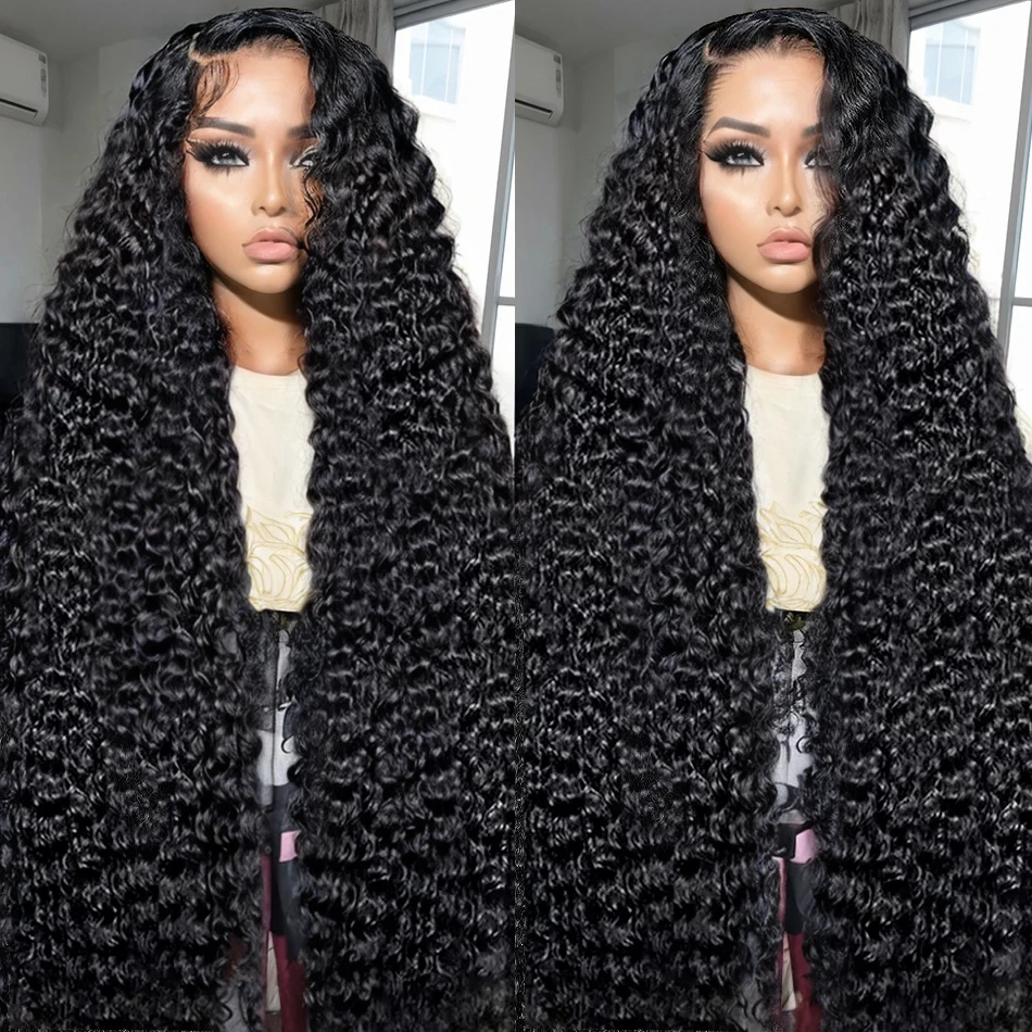 250 Density 13x6 HD Curly Lace Frontal Human Hair Wigs Pre Plucked Brazilian 30 40 Inch Deep Wave Wig 100% Human Hair On Sale