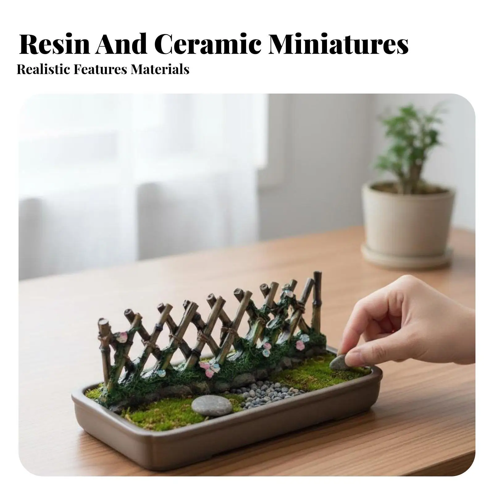 Resin Miniature Fence Bonsai Decoration, tiny Landscape Accessory, Japanese design, Photography Prop
