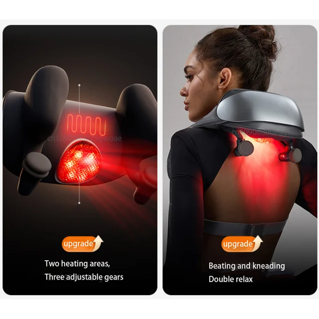 New Neck Shoulder Massager Deep Tissue Shiatsu Back Massagers with Heat for Pain Relief Kneading Beating Muscles Massage 2