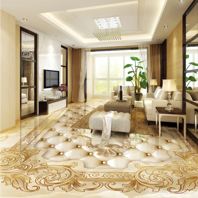 

Custom Floor Mural Wallpaper European Style Rose Marble Soft Roll 3D Floor Tile Sticker Living Room PVC Home Decor