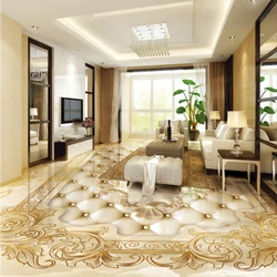 Custom Floor Mural Wallpaper European Style Rose Marble Soft Roll 3D Floor Tile Sticker Living Room PVC Home Decor