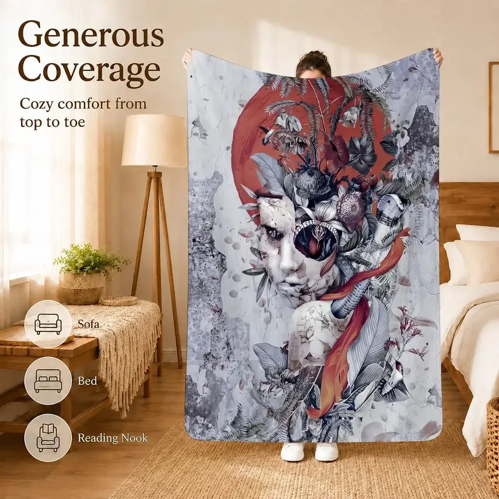Regal Queen of Snakes Women Art Throw Soft Lightweight Flannel Blanket for Sofa Couch Bedroom Living Room Home Decor