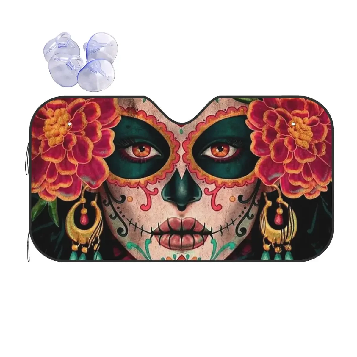 Sugar Skull Halloween Folding Windshield Sunshade 70x130cm Mexican Foils Car Sunshade Sun Shade Protect