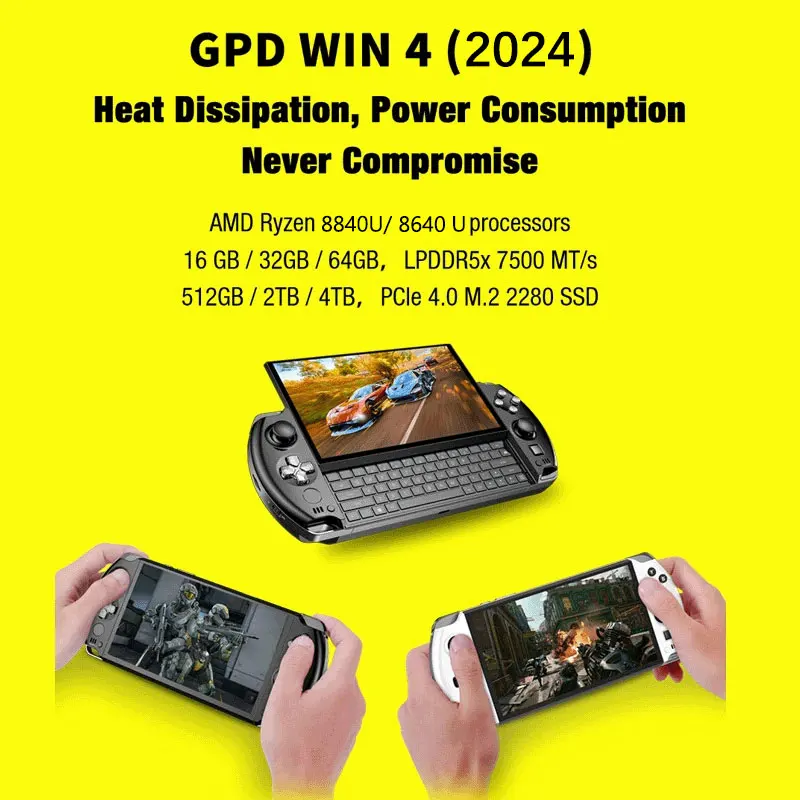 GPD win-ハンドヘルドゲームパッドタブレット、ミニpc、ラップトップゲームプレーヤーコンソール、4 amd、8840u、7640u、6 "、64GB ram、4テラバイト、pcle 4.0、ssd、Pocket、new