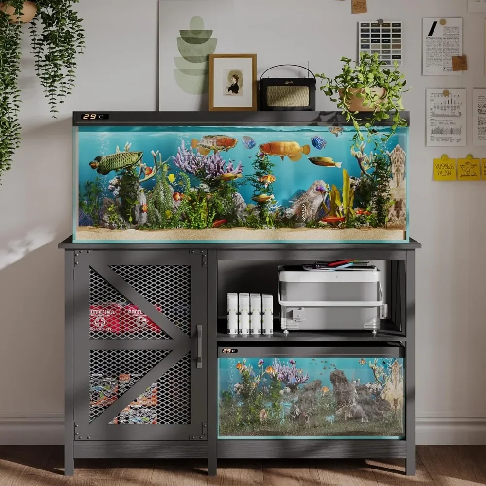 

Aquarium Stand with Power Outlets, 55-75 Gallon Fish Tank Stand – Cabinet Storage for Breeder & Turtle Tanks