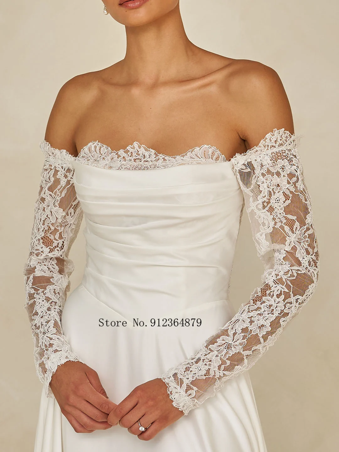 Элегантные атласные кружевные свадебные платья трапециевидной формы с открытыми плечами и длинными рукавами на заказ 2026 Vestido De