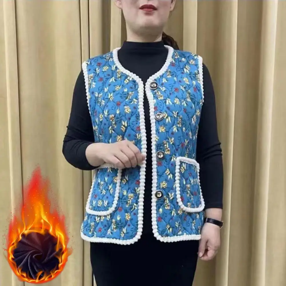 Mantel ringan wanita, jaket setengah usia ibu motif bunga dengan lapisan mewah leher V kardigan Single-breasted untuk musim gugur