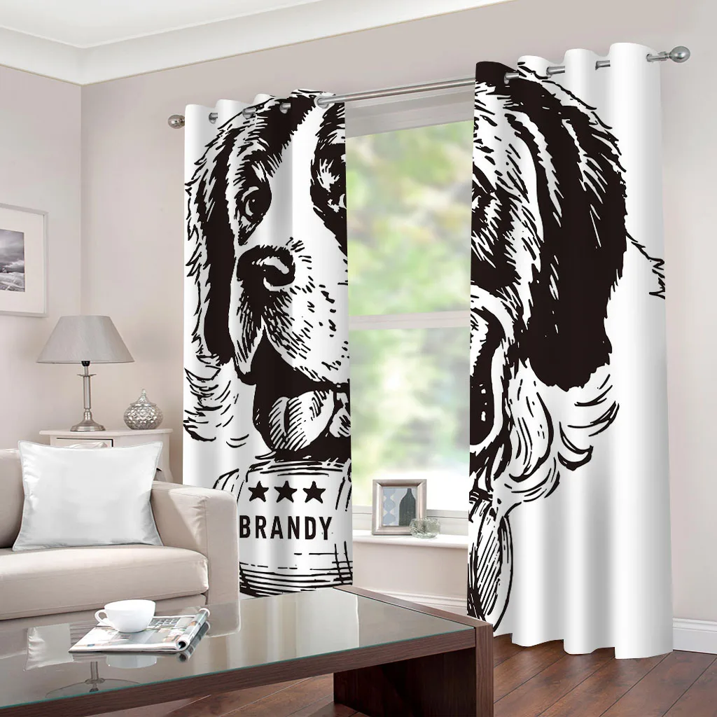 HUANZHUANG Home Interior Curtains black and white animal dog Curtain 3D Print Bedroom Living Room Window Blackout Partition