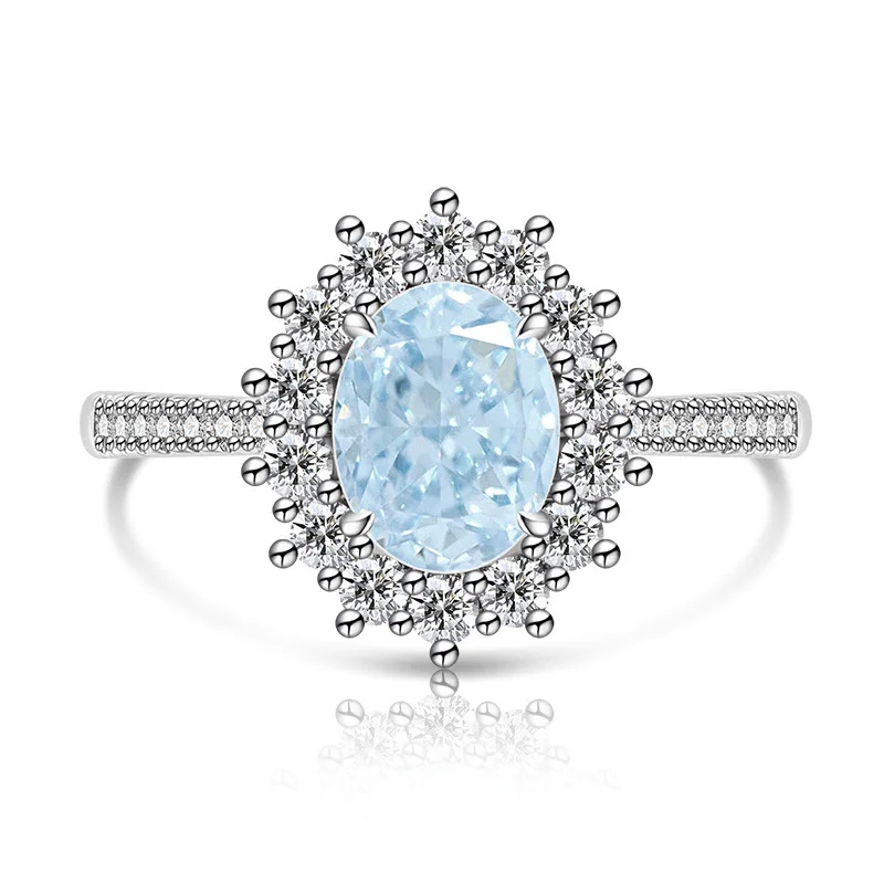 925 Sterling Silber Mode Luxus-Ring mit Eisblumen-Schliff, Taubenei-Sonnenblumen-Kristall und Zirkon für Damen, Schmuckgeschenk – Detail 18