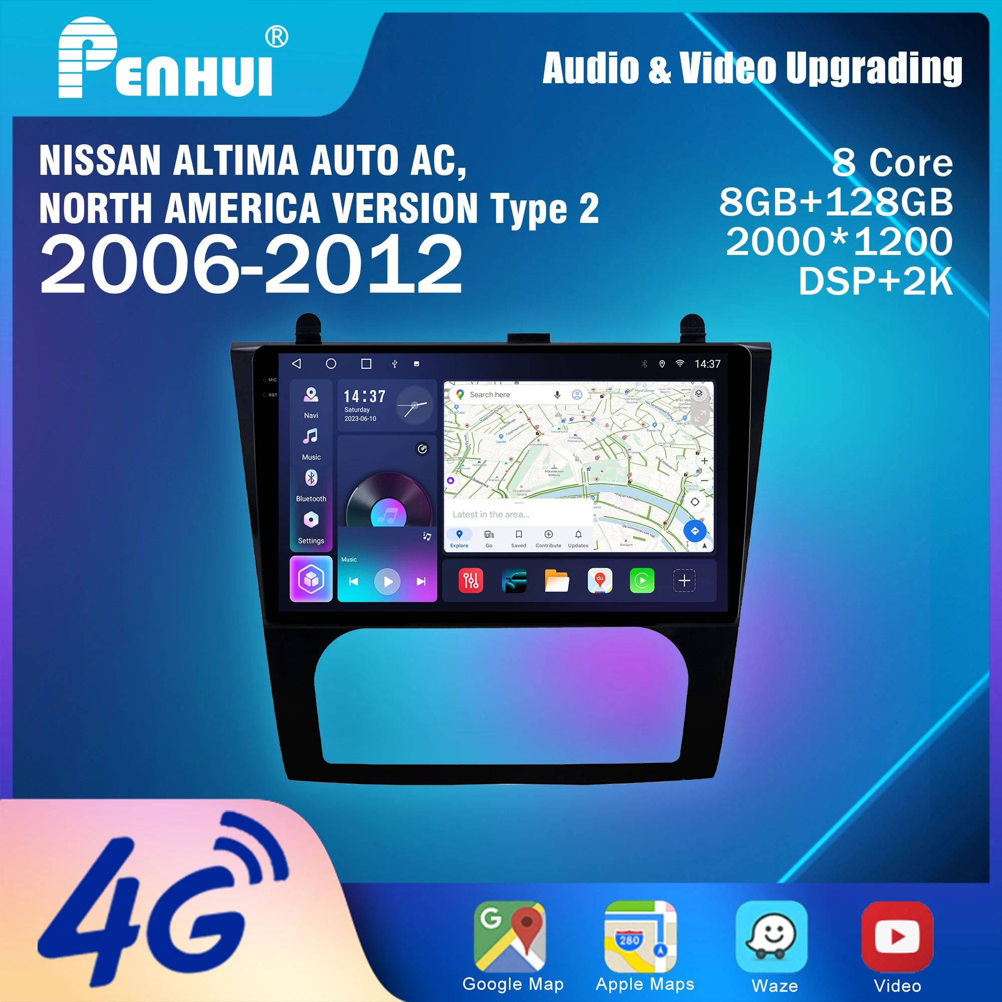 Penhui Android Car DVD Player 2 Din for NISSAN ALTIMA AUTO AC, NORTH AMERICA VERSION 2006-2012 Type 2 Multimedia Screen with DSP