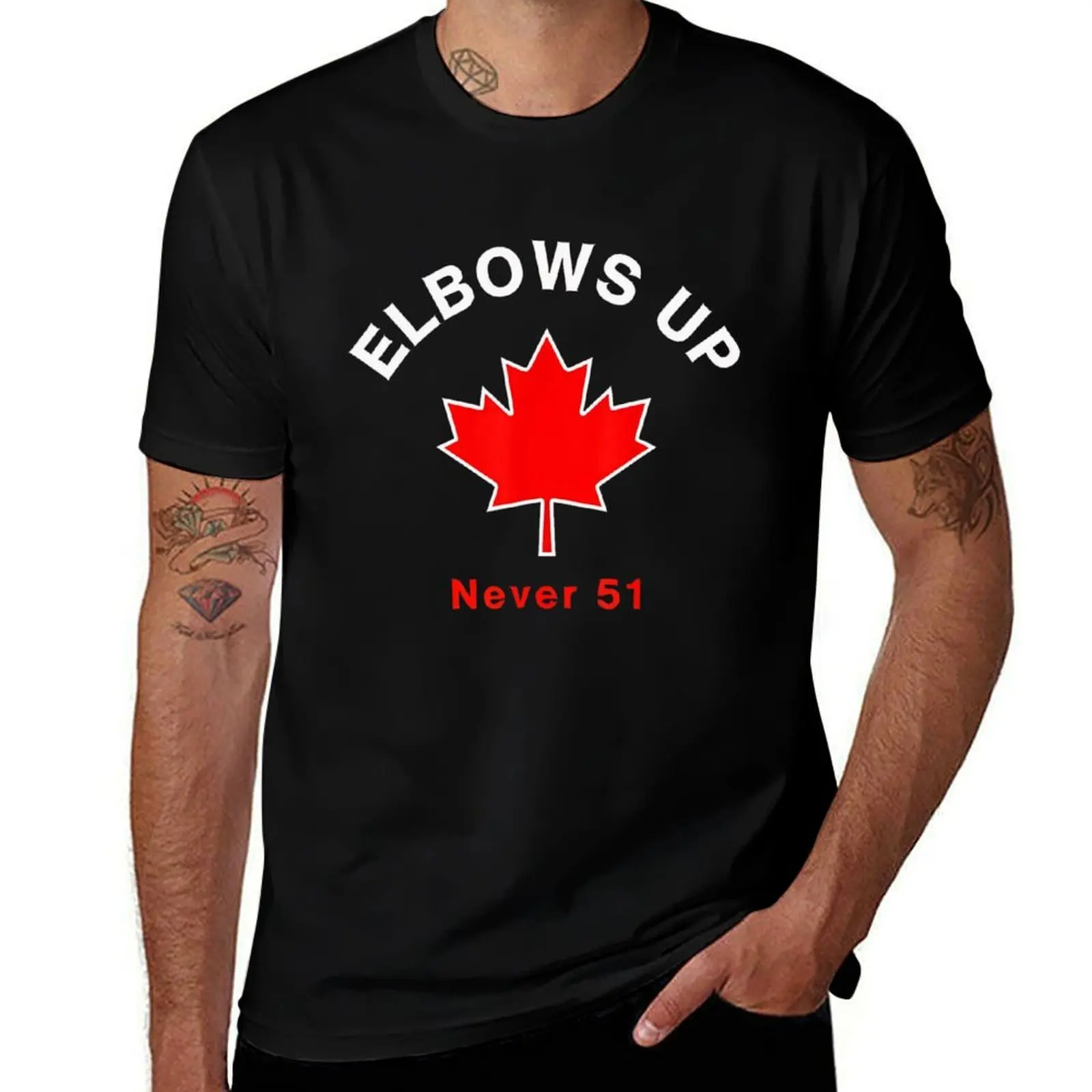 Elbows Up Never 51 Canada Flag Stand Strong T-Shirt Retro Style Print Casual Top