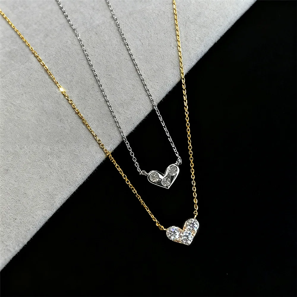 WSHUO 4MM 0.3CT Full Moissanite Necklace for Women 100%S925 Silver Heart Shaped Diamond Pendant Necklace Fine Jewelry Party Gift