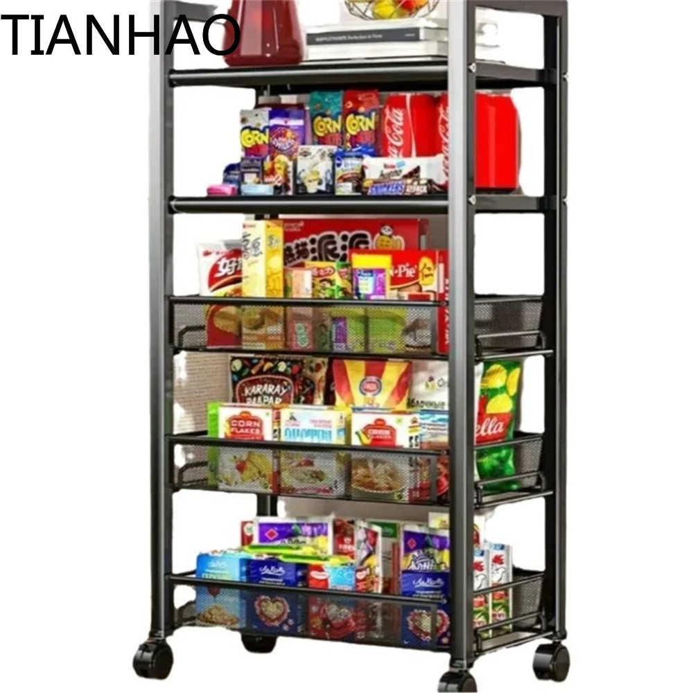 Fruit Vegetable Storage Trolley Shelve Organizer Stand 5 Tier Cart Snack Rack Kitchen Rack With Wheels